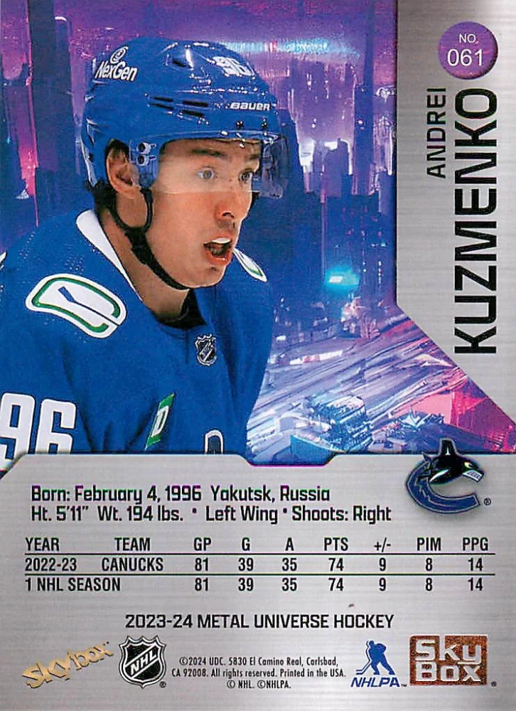 2023-24 UD Skybox Metal Universe - Andrei Kuzmenko #061