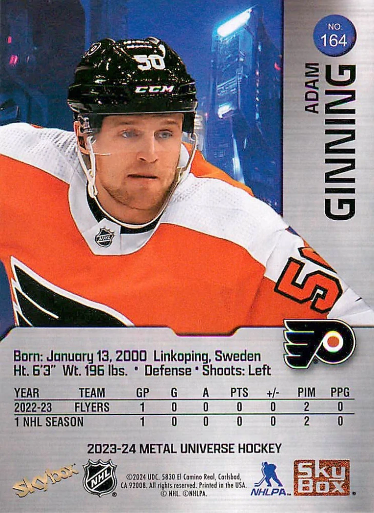 2023-24 UD Skybox Metal Universe - Adam Ginning - Rookie #164