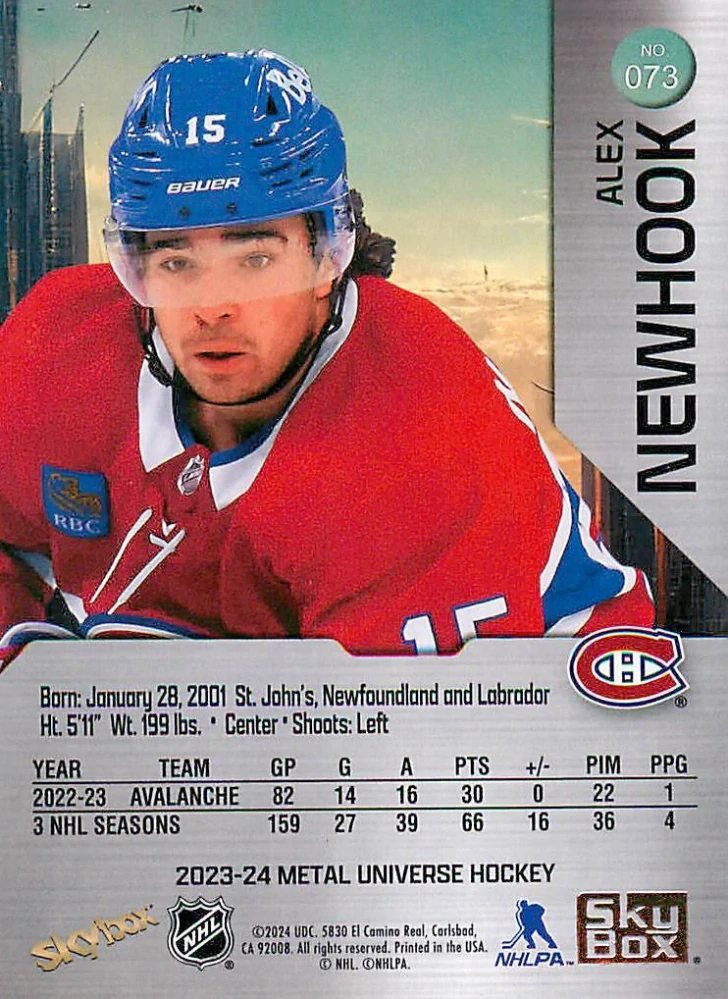 2023-24 UD Skybox Metal Universe - Alex Newhook #073