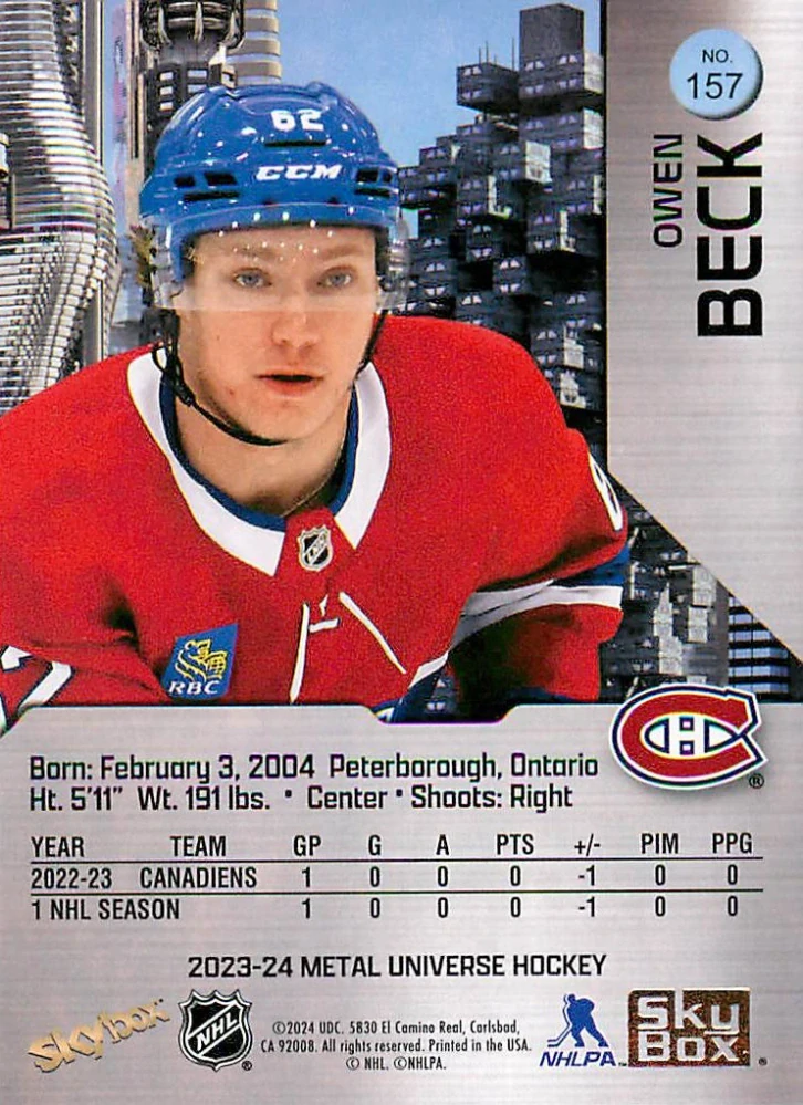 2023-24 UD Skybox Metal Universe - Owen Beck - Rookie #157