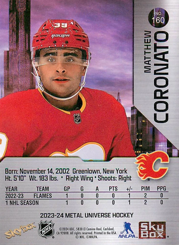 2023-24 UD Skybox Metal Universe - Matthew Coronato - Rookie #160
