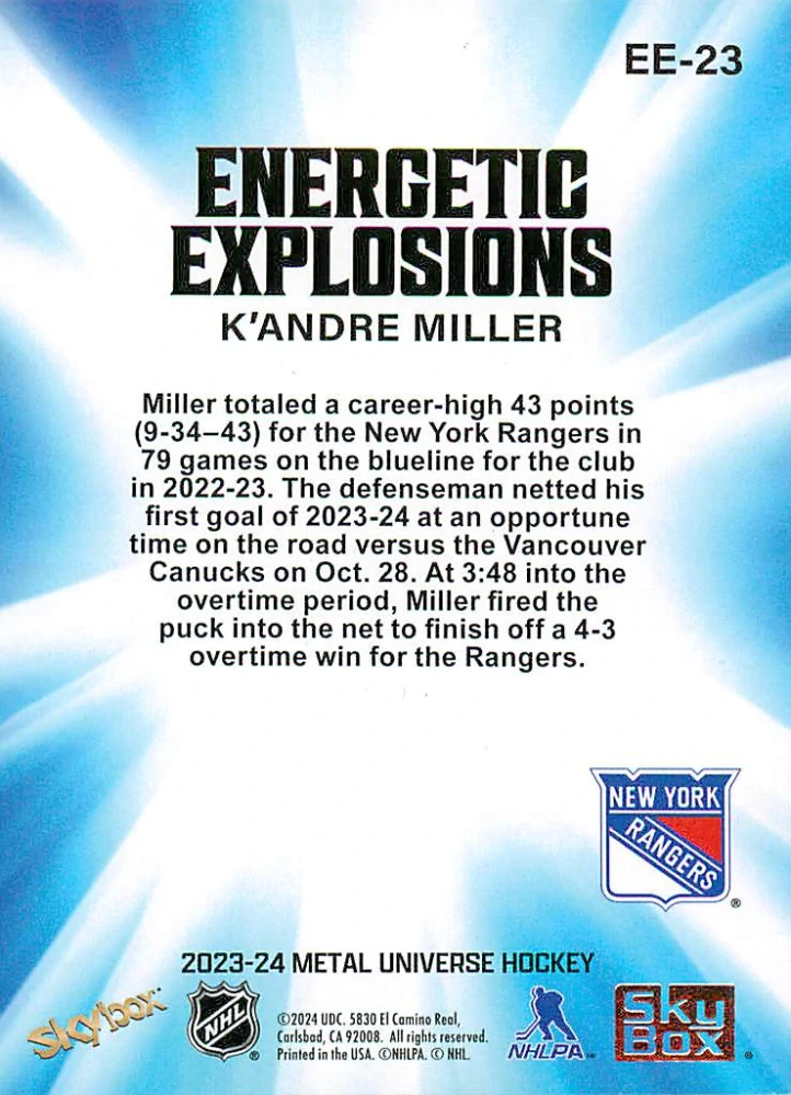 2023-24 UD Skybox Metal Universe - K'Andre Miller - Energetic Explosions #EE-23