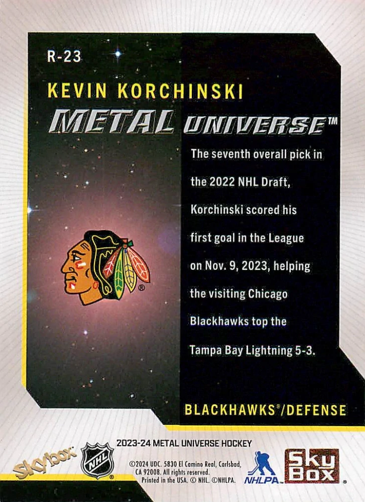 2023-24 UD Skybox Metal Universe - Kevin Korchinski - 2008-09 Rookie Retros #R-23