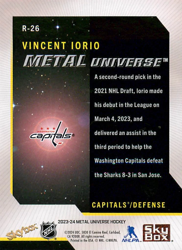 2023-24 UD Skybox Metal Universe - Vincent Iorio - 2008-09 Rookie Retros #R-26