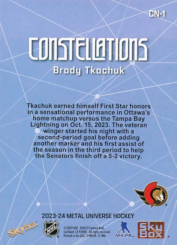 2023-24 UD Skybox Metal Universe - Brady Tkachuk - Constellations #CN-1