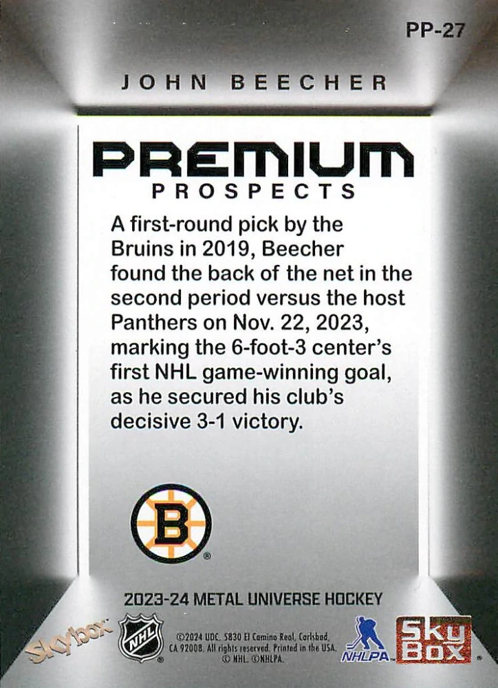2023-24 UD Skybox Metal Universe - John Beecher - Premium Prospects #PP-27