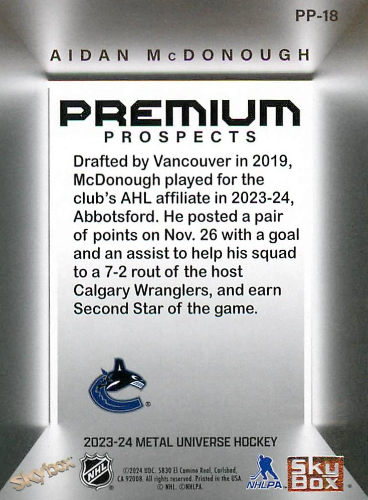 2023-24 UD Skybox Metal Universe - Aidan McDonough - Premium Prospects #PP-18