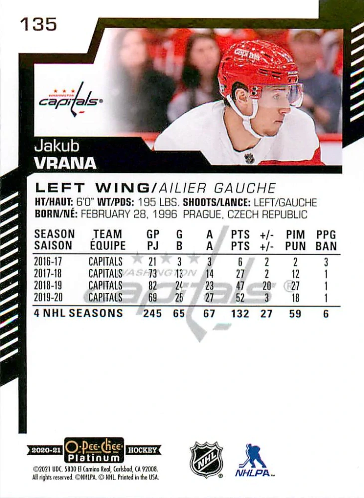 2020-21 UD O-Pee-Chee Platinum - Jakub Vrána #135
