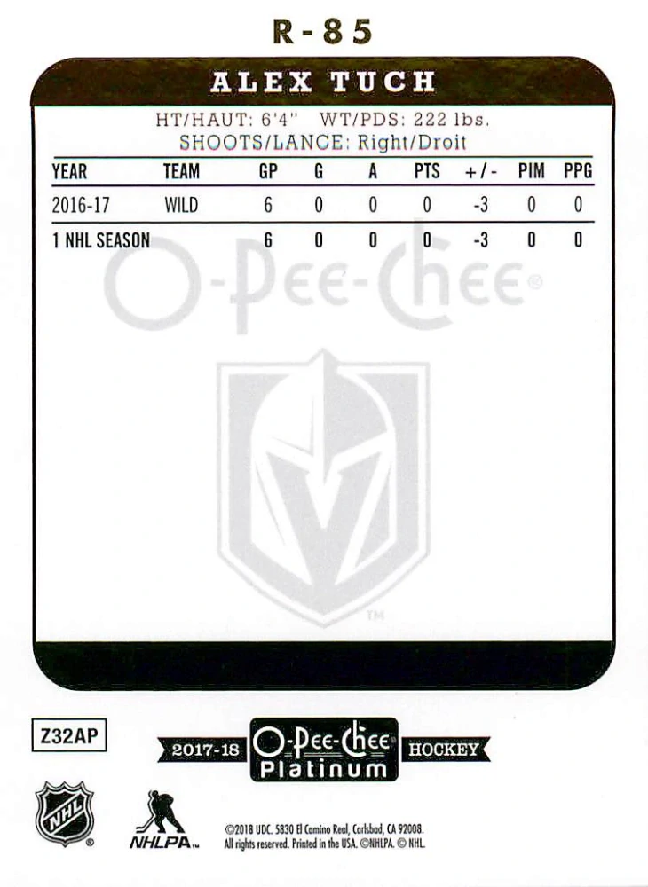 2017-18 UD O-Pee-Chee - Alex Tuch - Marquee Rookie Retro #R-85