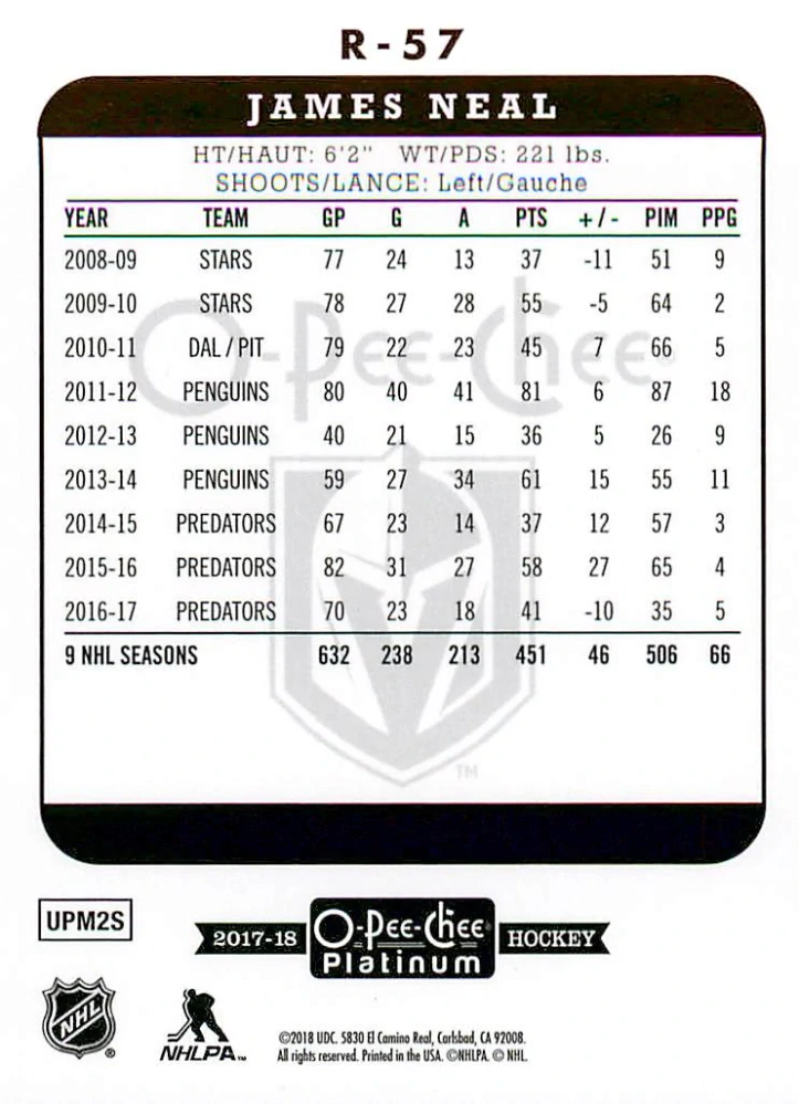 2017-18 UD O-Pee-Chee - James Neal - Retro #R-57