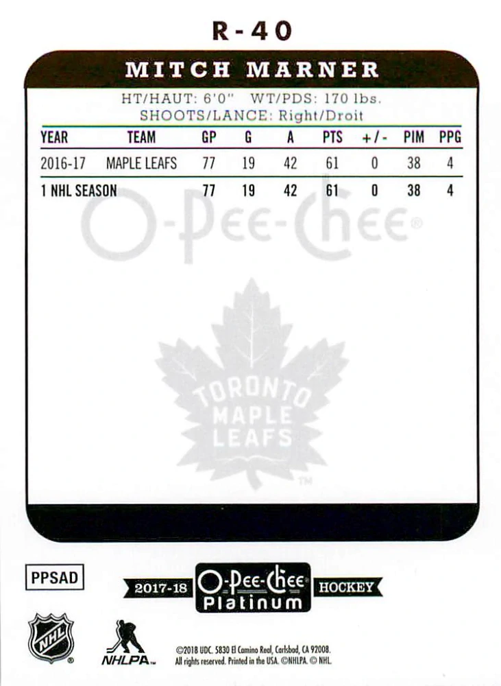 2017-18 UD O-Pee-Chee Platinum - Mitch Marner - Retro #R-40