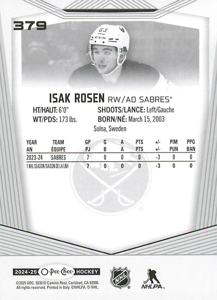 2024-25 UD O-Pee-Chee - Isak Rosen #379
