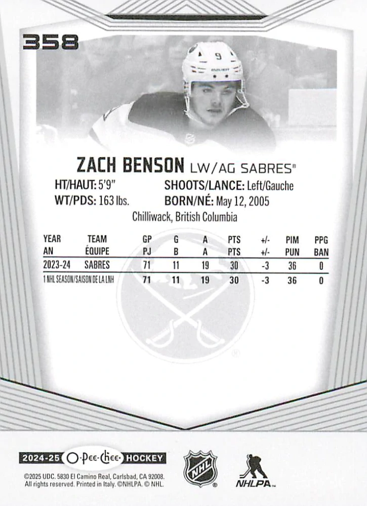 2024-25 UD O-Pee-Chee - Zach Benson #358