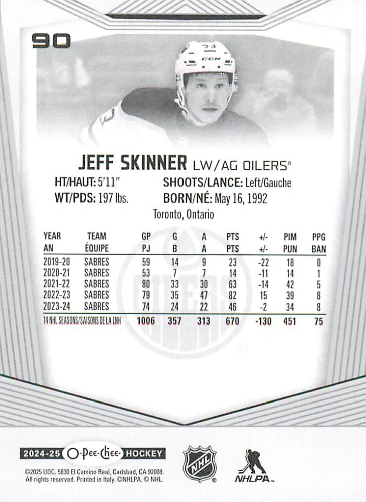 2024-25 UD O-Pee-Chee - Jeff Skinner #90