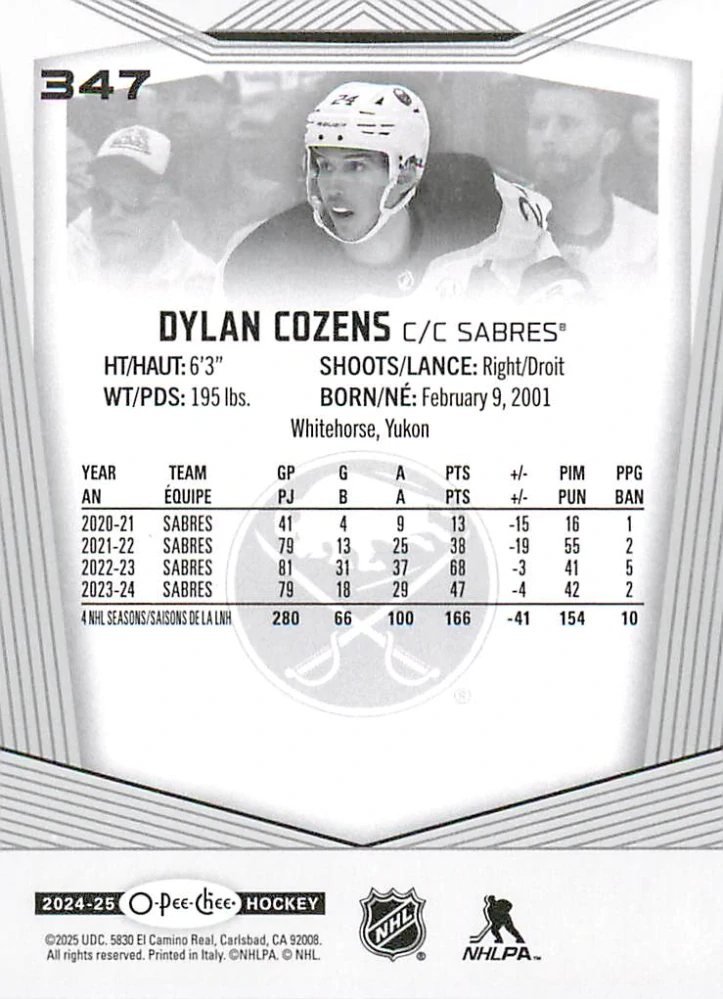 2024-25 UD O-Pee-Chee - Dylan Cozens #347
