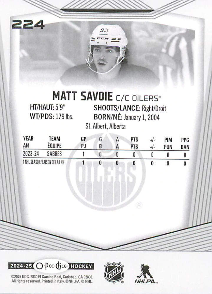 2024-25 UD O-Pee-Chee - Matt Savoie #224