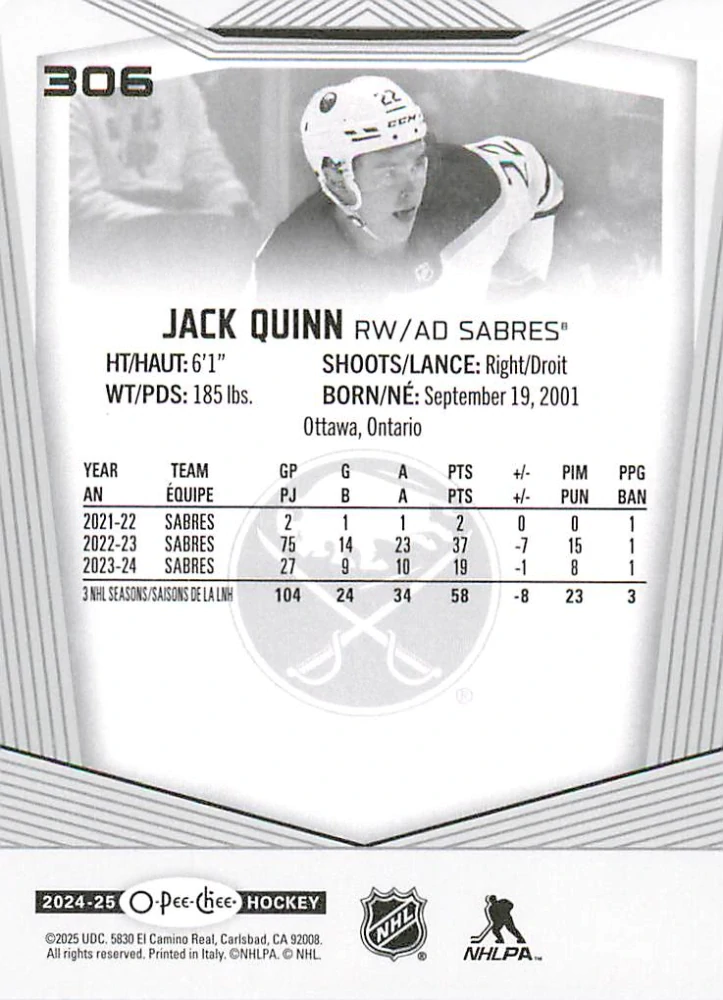 2024-25 UD O-Pee-Chee - Jack Quinn #306