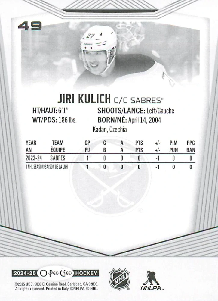 2024-25 UD O-Pee-Chee - Jiří Kulich #49