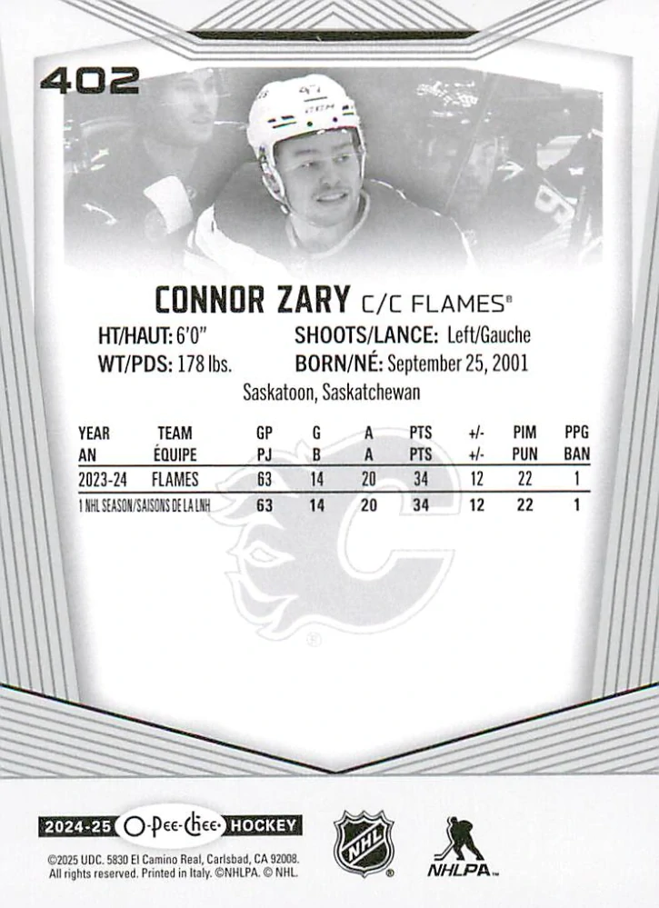 2024-25 UD O-Pee-Chee - Connor Zary #402