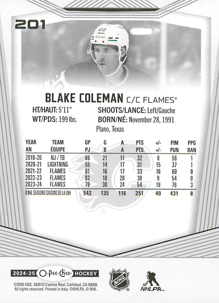 2024-25 UD O-Pee-Chee - Blake Coleman #201