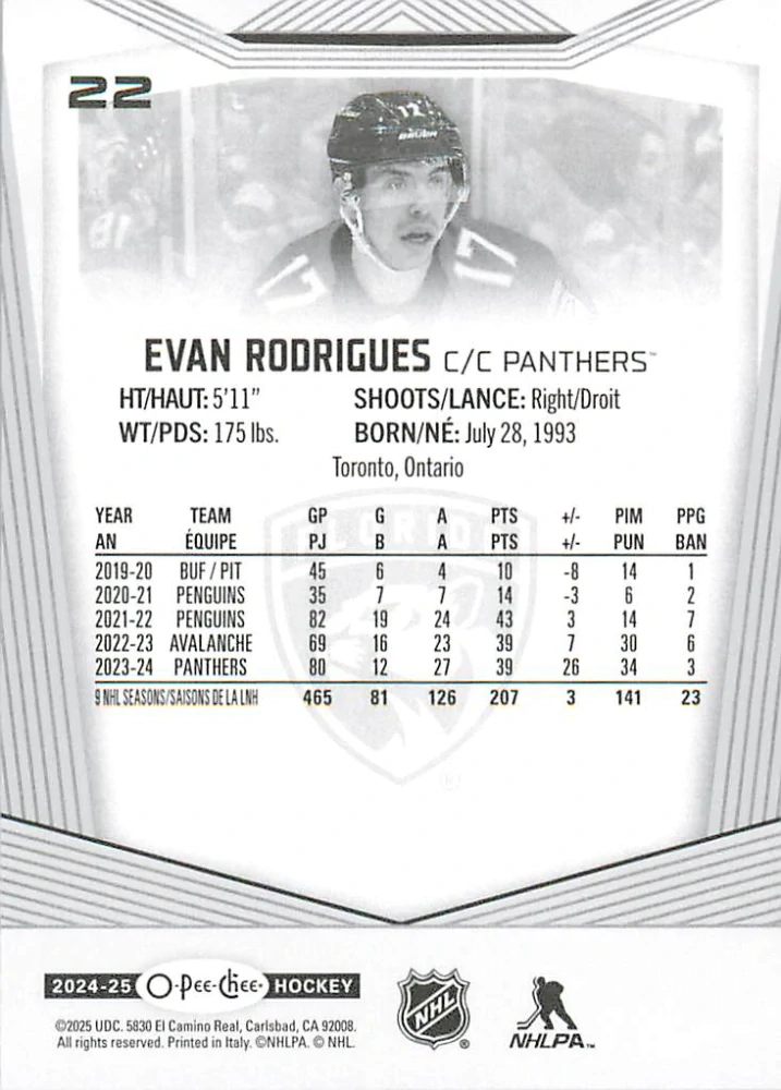 2024-25 UD O-Pee-Chee - Evan Rodrigues #22