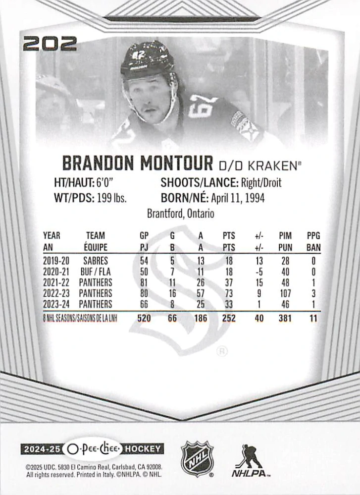 2024-25 UD O-Pee-Chee - Brandon Montour #202