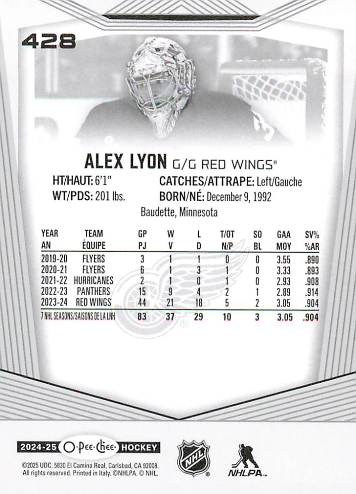 2024-25 UD O-Pee-Chee - Alex Lyon #428
