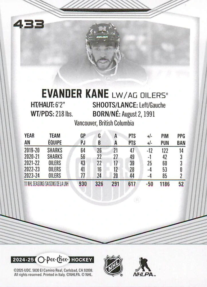 2024-25 UD O-Pee-Chee - Evander Kane #433