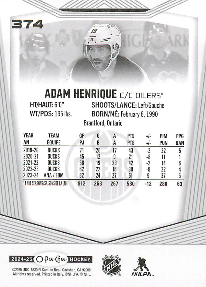 2024-25 UD O-Pee-Chee - Adam Henrique #374