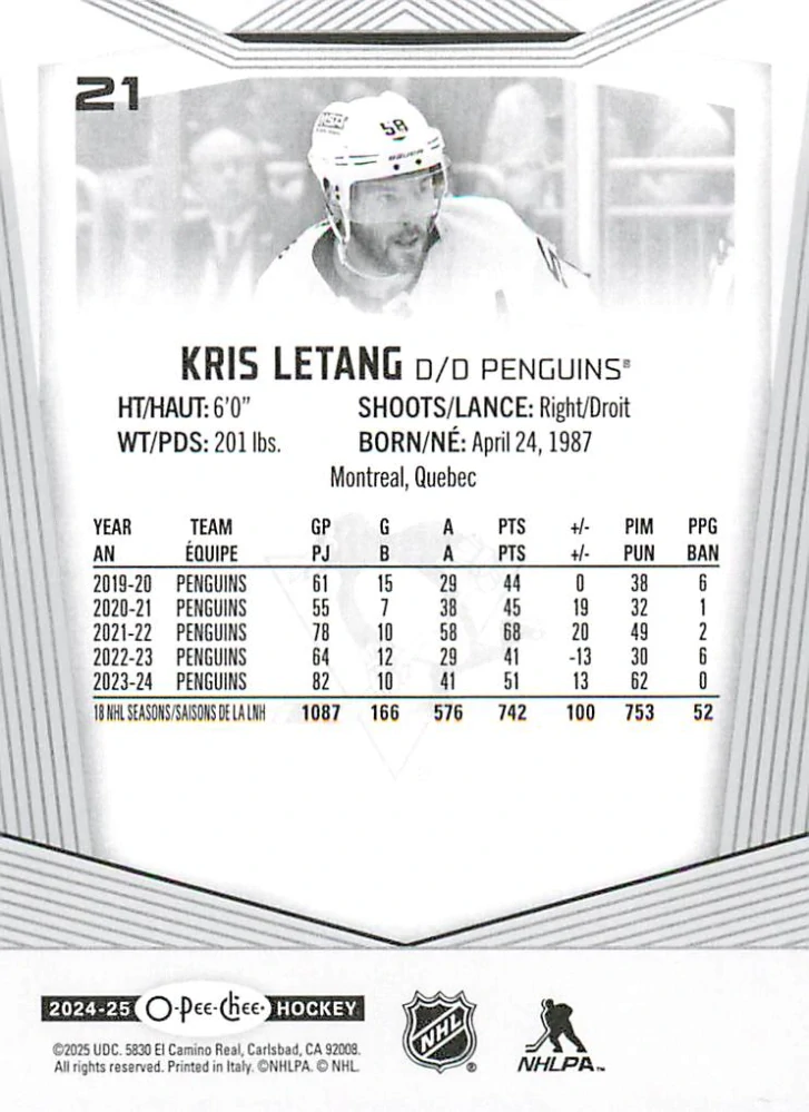 2024-25 UD O-Pee-Chee - Kris Letang #21