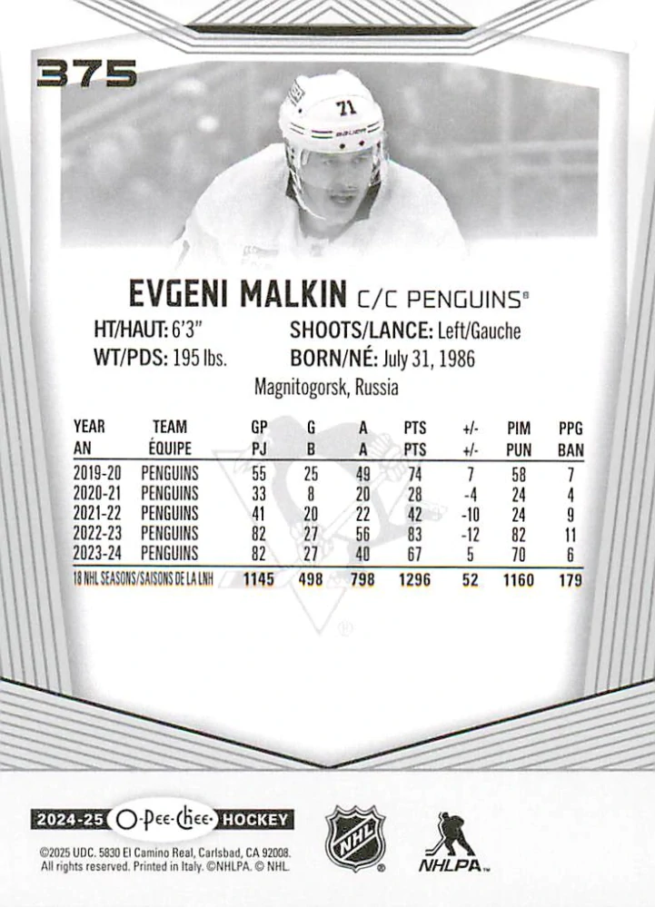2024-25 UD O-Pee-Chee - Evgeni Malkin #375