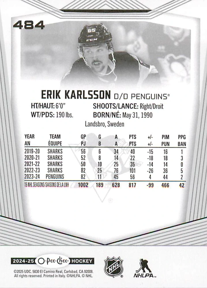 2024-25 UD O-Pee-Chee - Erik Karlsson #484