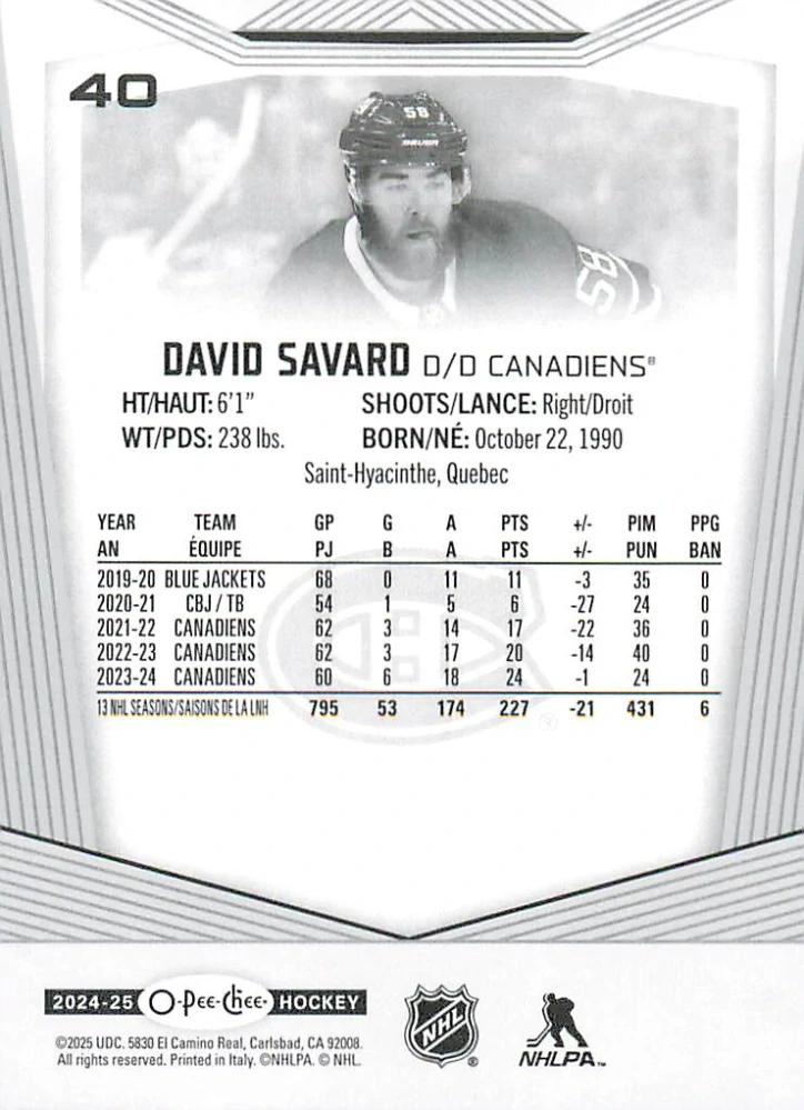 2024-25 UD O-Pee-Chee - David Savard #40