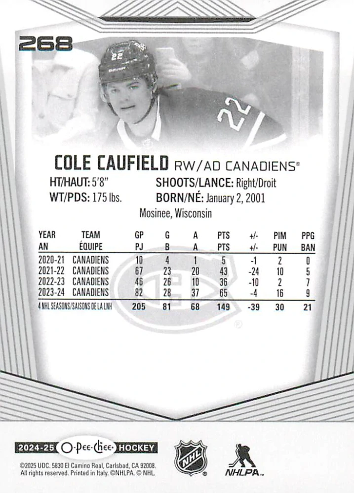 2024-25 UD O-Pee-Chee - Cole Caufield #268