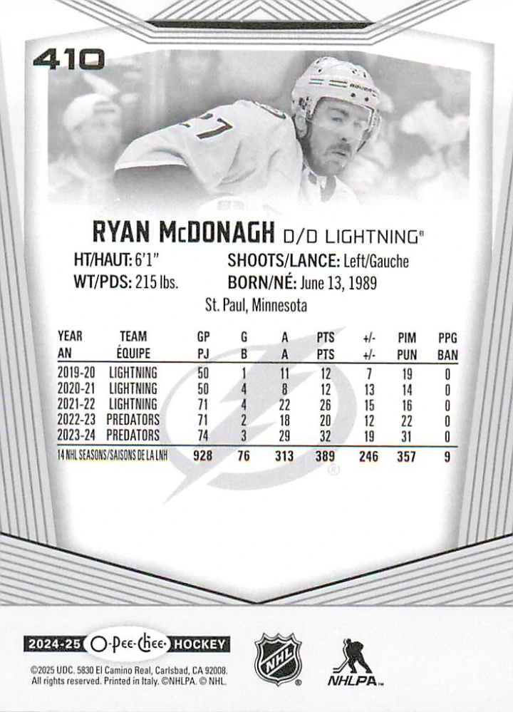 2024-25 UD O-Pee-Chee - Ryan McDonagh #410