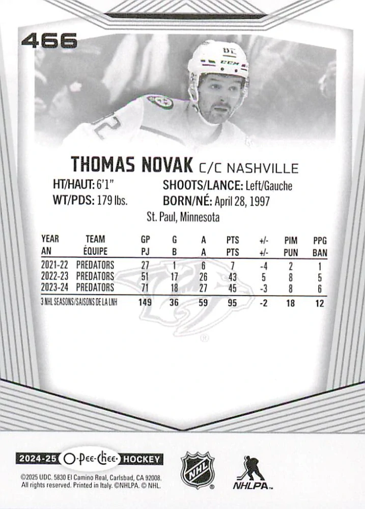 2024-25 UD O-Pee-Chee - Thomas Novak #466