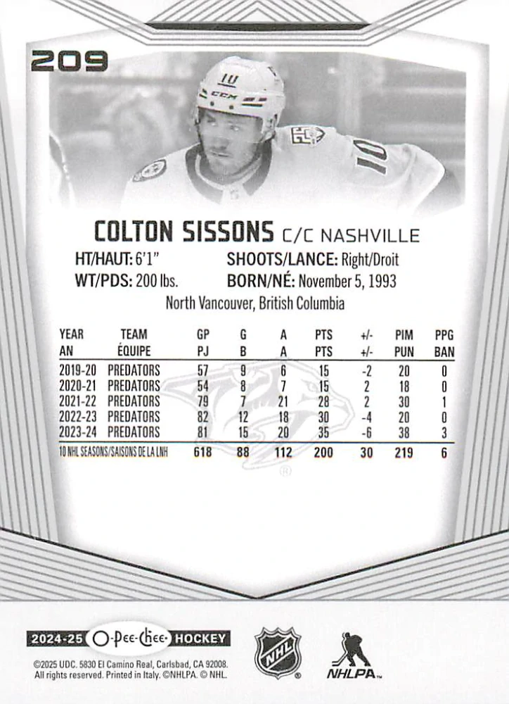 2024-25 UD O-Pee-Chee - Colton Sissons #209