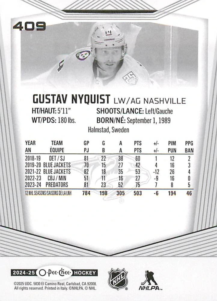 2024-25 UD O-Pee-Chee - Gustav Nyquist #409