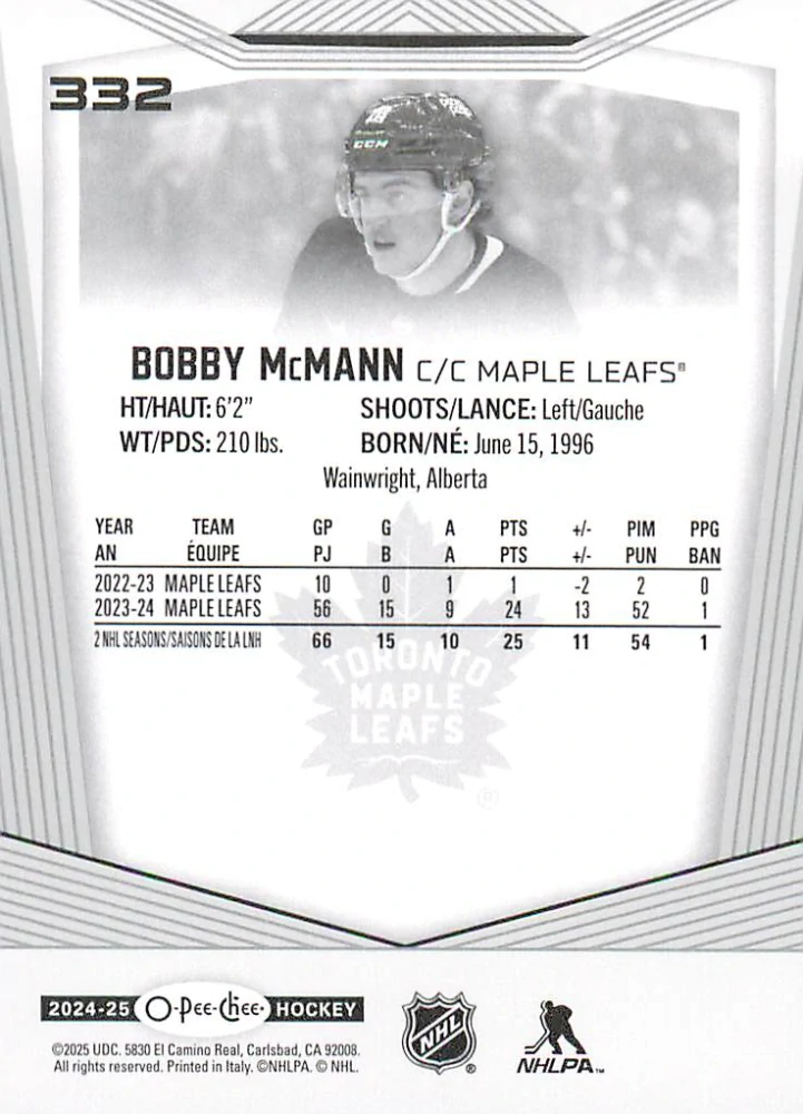 2024-25 UD O-Pee-Chee - Bobby McMann #332
