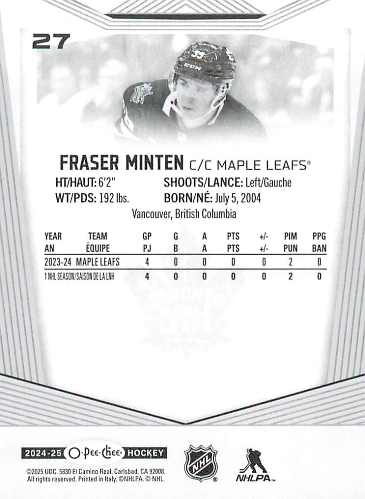 2024-25 UD O-Pee-Chee - Fraser Minten #27