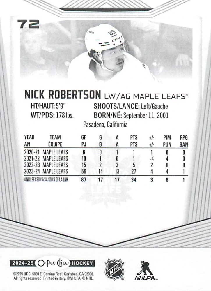 2024-25 UD O-Pee-Chee - Nick Robertson #72