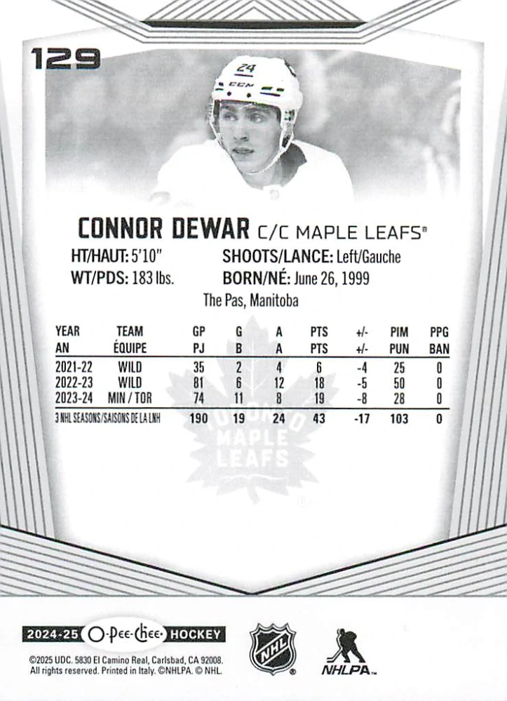 2024-25 UD O-Pee-Chee - Connor Dewar #129