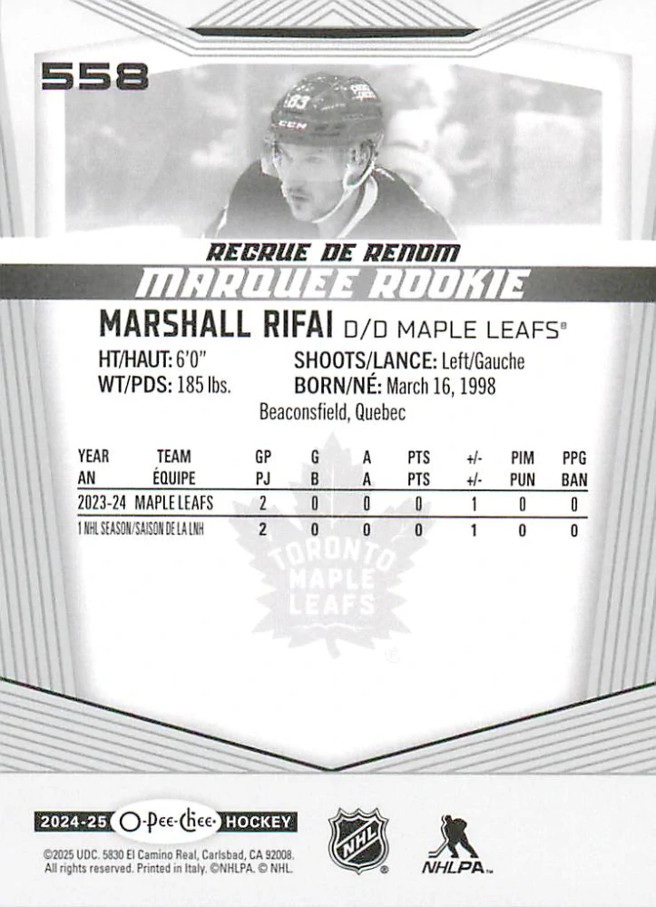 2024-25 UD O-Pee-Chee - Marshall Rifai - Marquee Rookie #558