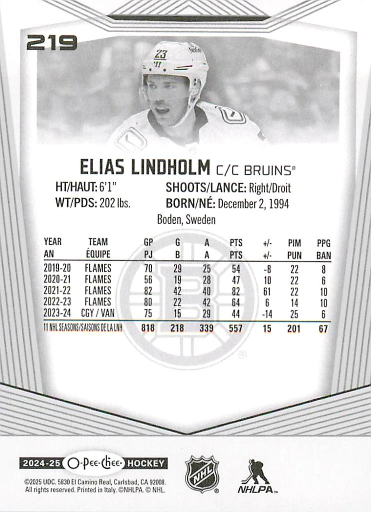 2024-25 UD O-Pee-Chee - Elias Lindholm #219