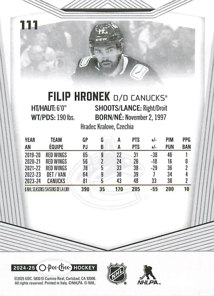 2024-25 UD O-Pee-Chee - Filip Hronek #111