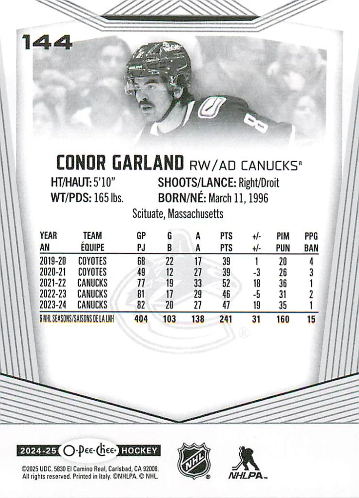 2024-25 UD O-Pee-Chee - Conor Garland #144