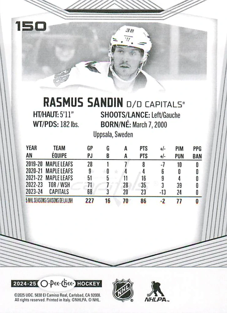 2024-25 UD O-Pee-Chee - Rasmus Sandin #150