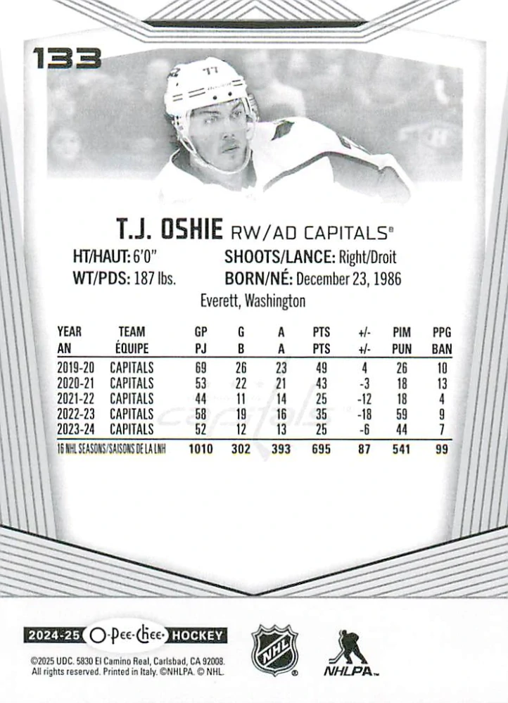 2024-25 UD O-Pee-Chee - T.J. Oshie #133