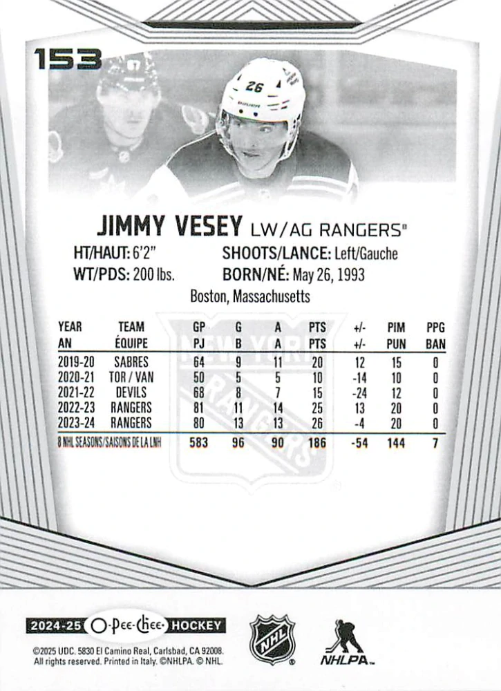2024-25 UD O-Pee-Chee - Jimmy Vesey #153