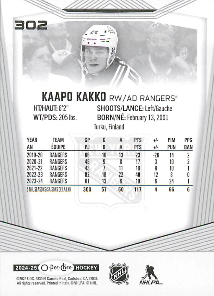 2024-25 UD O-Pee-Chee - Kaapo Kakko #302